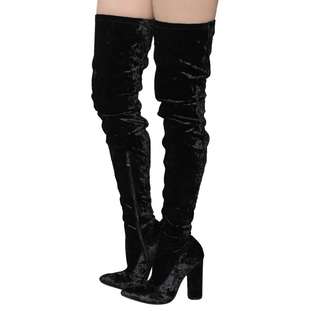 CAPE ROBBIN GD80 Women's Snug Fit Inside Zip Stretchy Block Heel Thigh High Boot