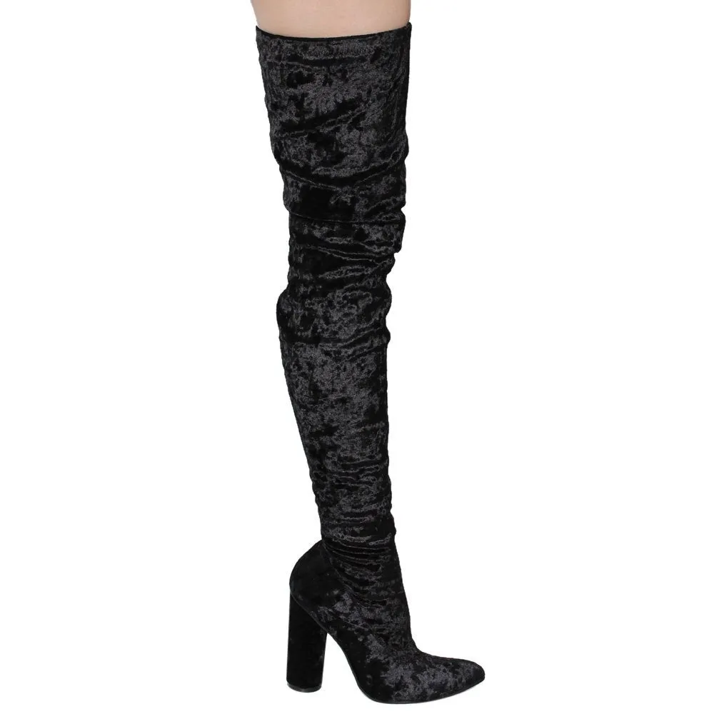 CAPE ROBBIN GD80 Women's Snug Fit Inside Zip Stretchy Block Heel Thigh High Boot