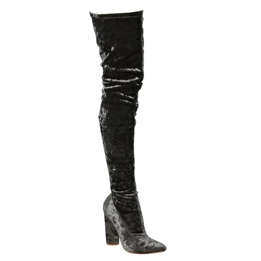 CAPE ROBBIN GD80 Women's Snug Fit Inside Zip Stretchy Block Heel Thigh High Boot