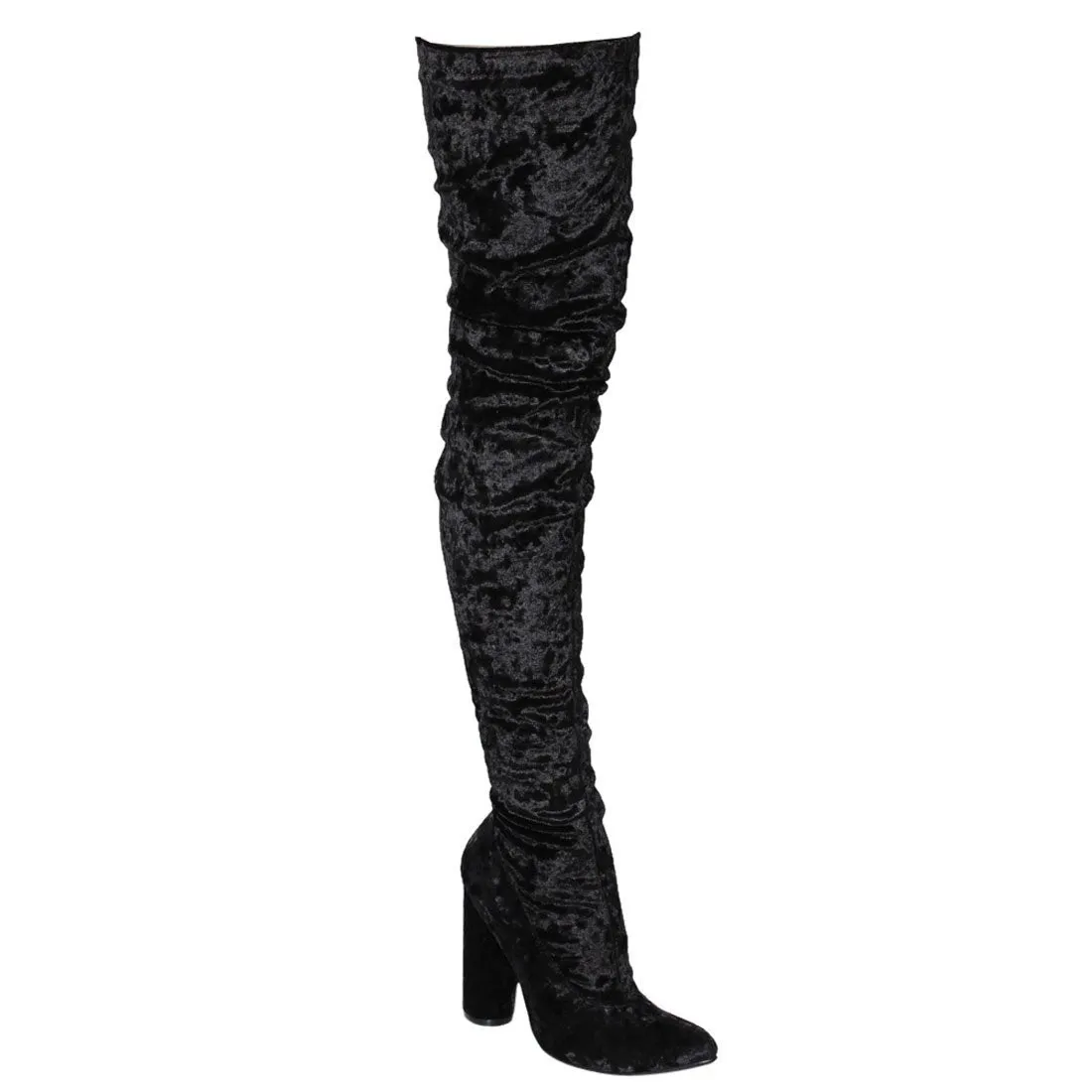 CAPE ROBBIN GD80 Women's Snug Fit Inside Zip Stretchy Block Heel Thigh High Boot