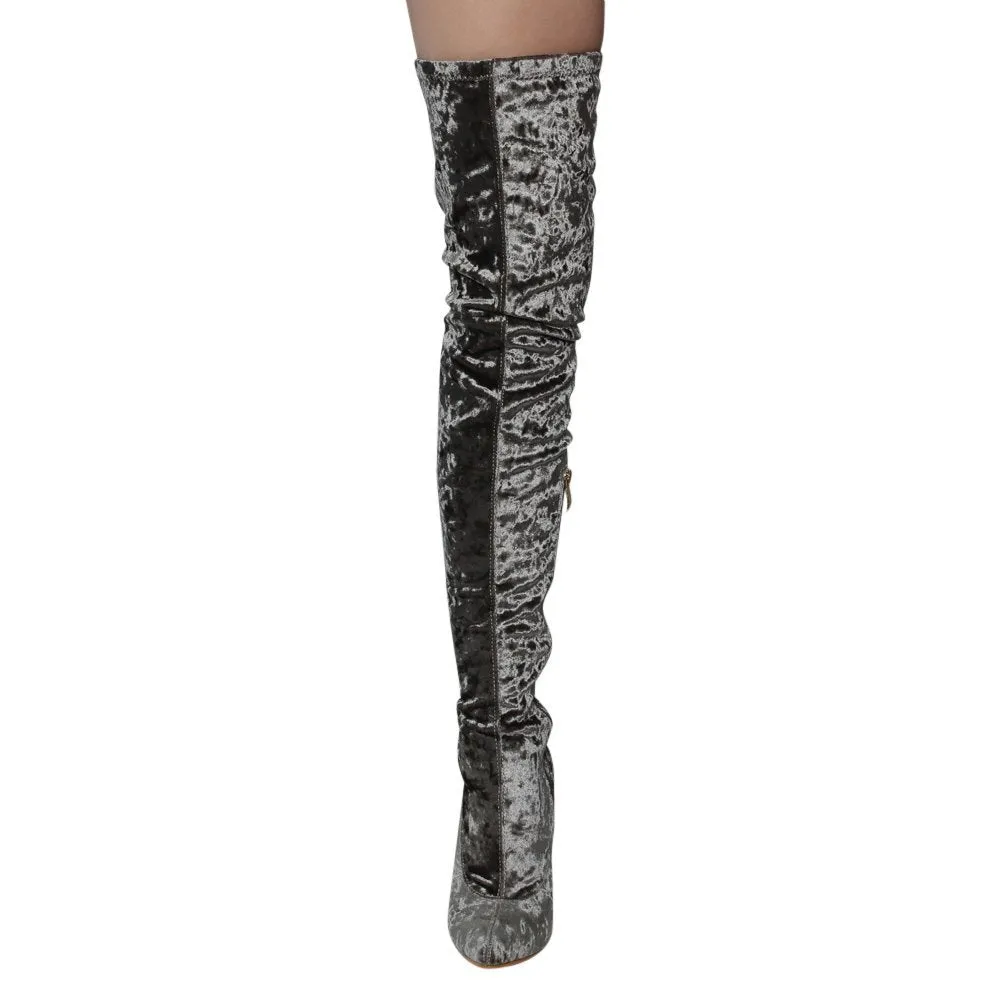 CAPE ROBBIN GD80 Women's Snug Fit Inside Zip Stretchy Block Heel Thigh High Boot