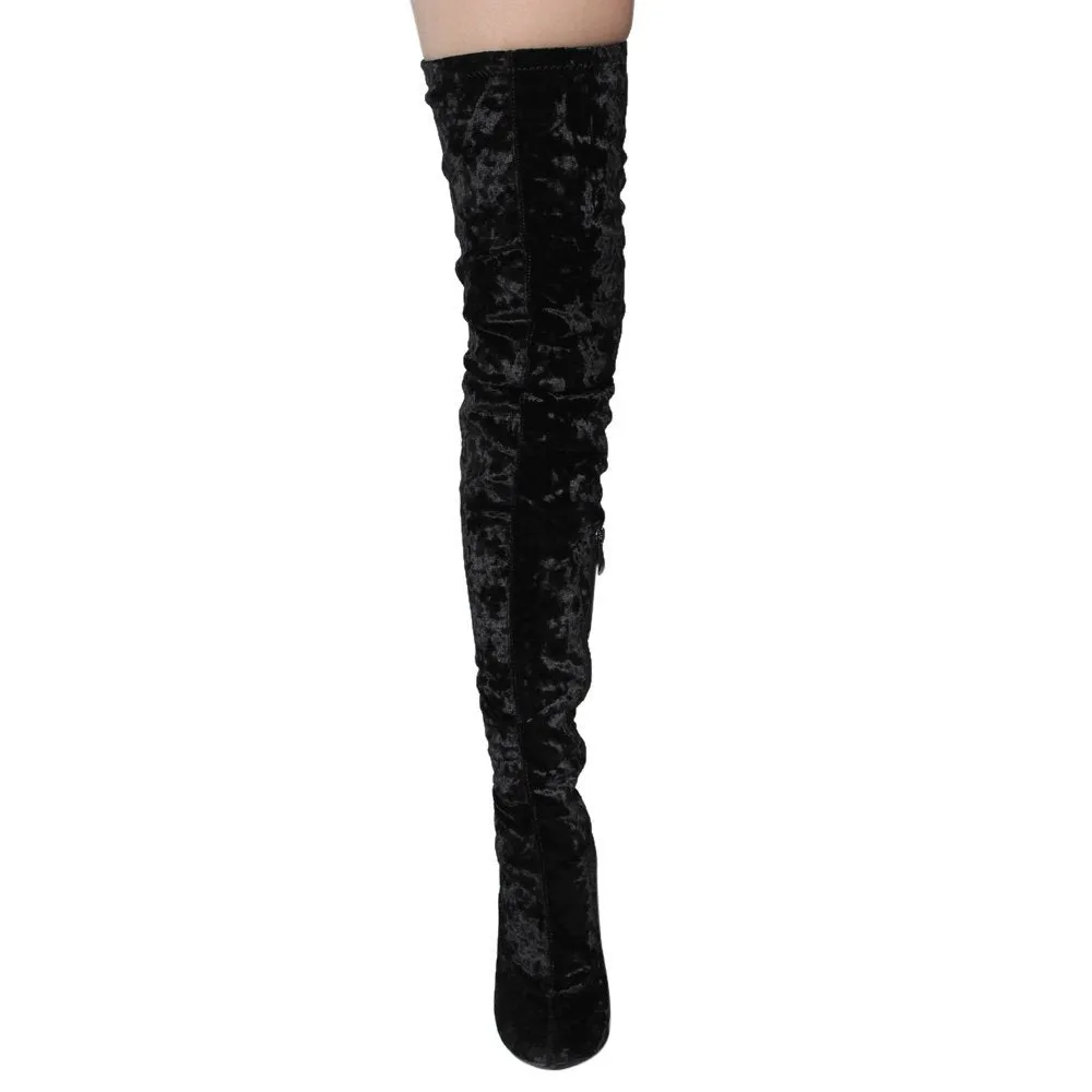 CAPE ROBBIN GD80 Women's Snug Fit Inside Zip Stretchy Block Heel Thigh High Boot