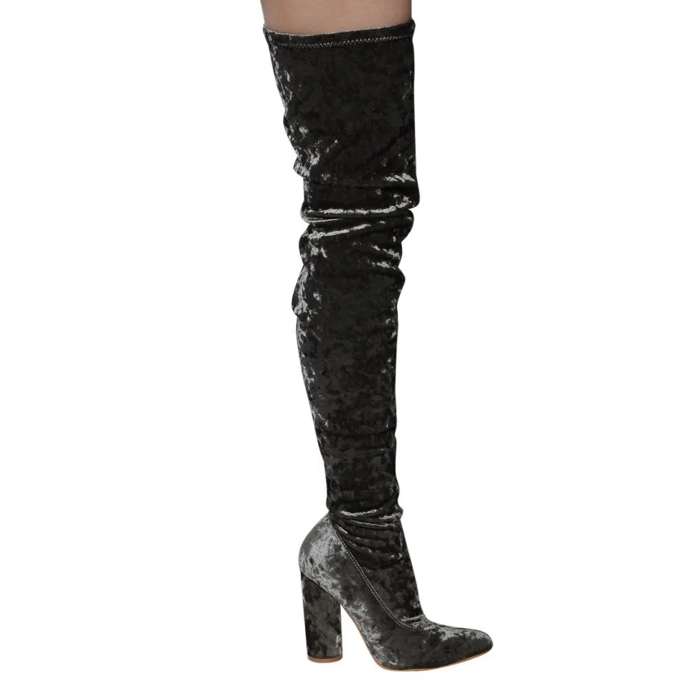 CAPE ROBBIN GD80 Women's Snug Fit Inside Zip Stretchy Block Heel Thigh High Boot