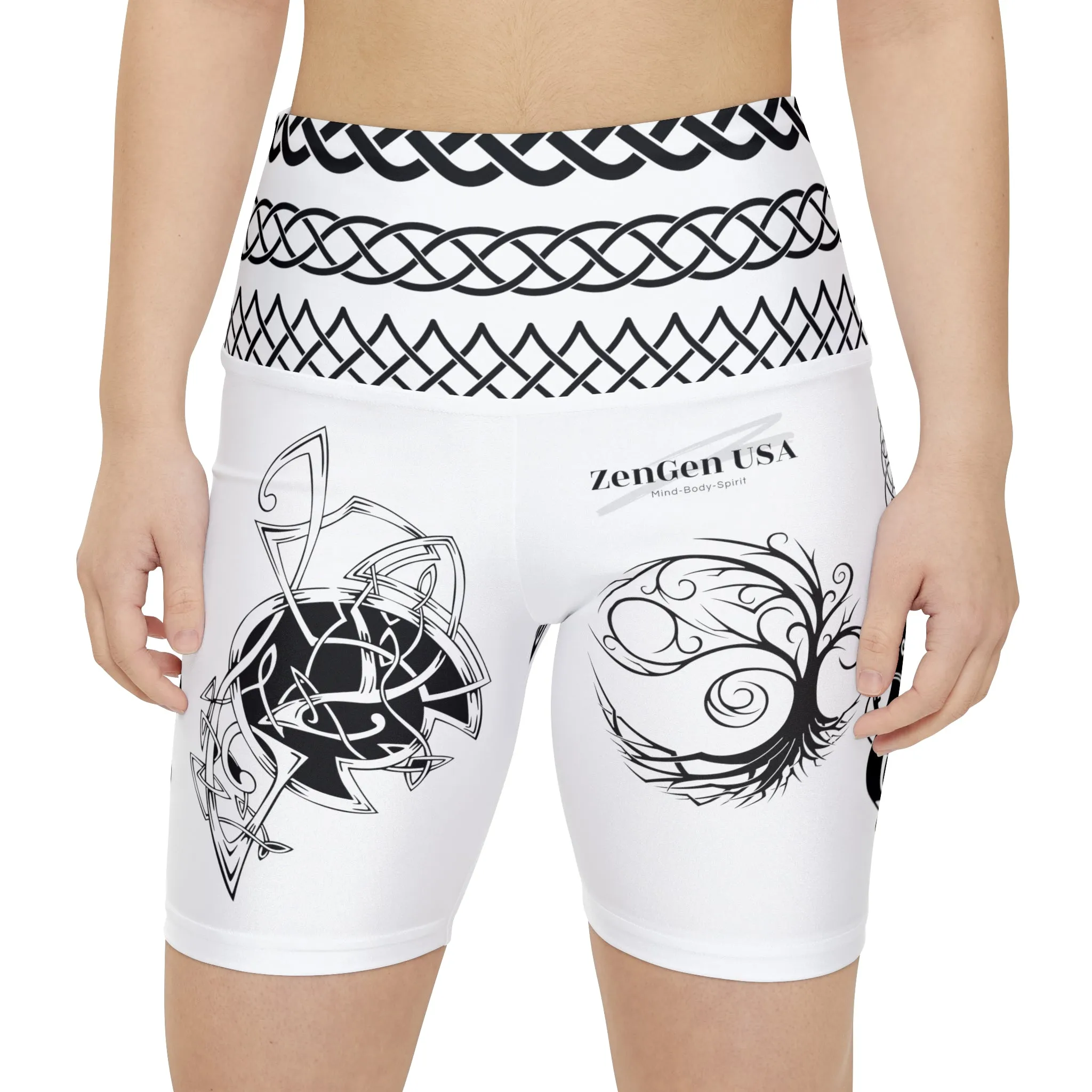 Celtic Tribal Tattoo - White Women's Workout Shorts - ZenGen USA ROCK SOLID