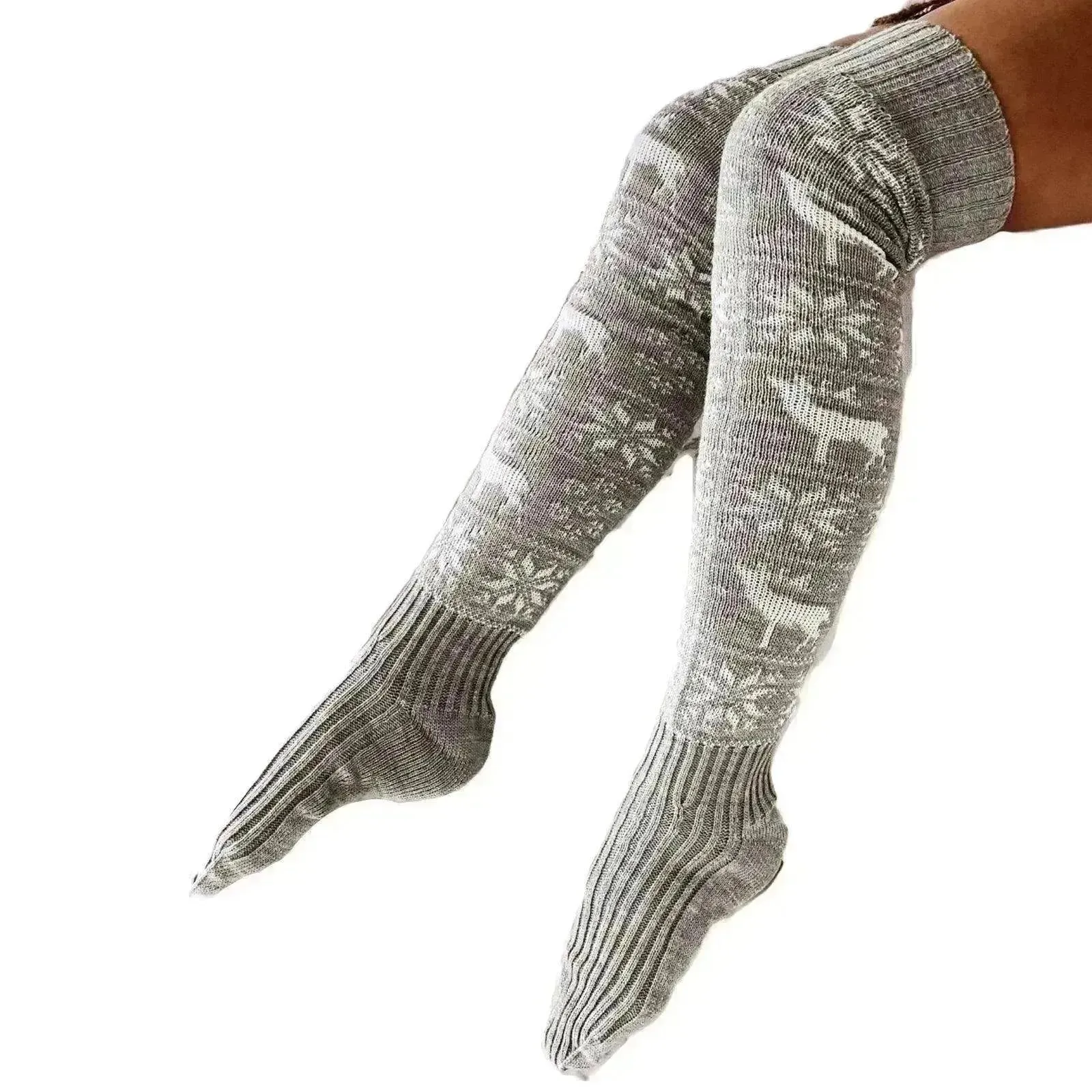 Christmas Knitted Cotton Woolen Thigh-High Deer Socks