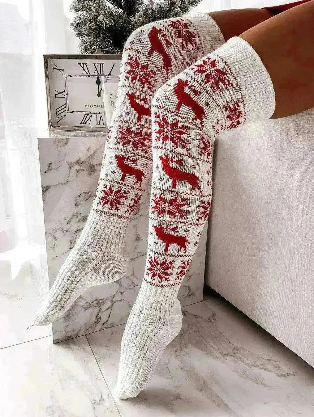 Christmas Knitted Cotton Woolen Thigh-High Deer Socks