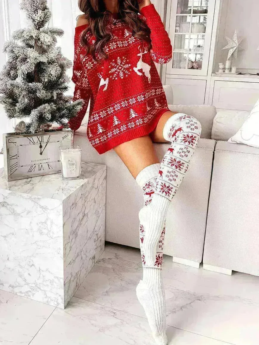 Christmas Knitted Cotton Woolen Thigh-High Deer Socks