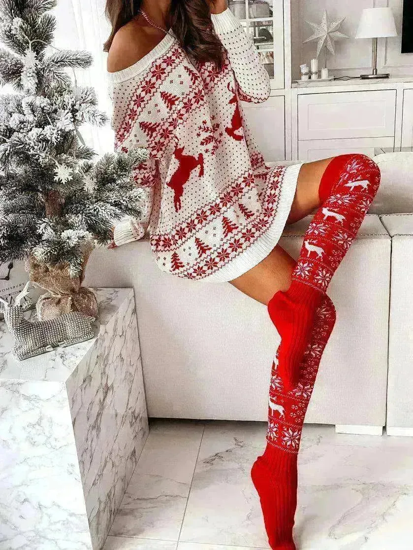 Christmas Knitted Cotton Woolen Thigh-High Deer Socks