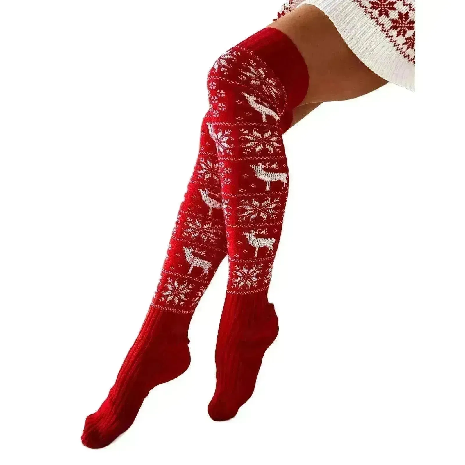 Christmas Knitted Cotton Woolen Thigh-High Deer Socks