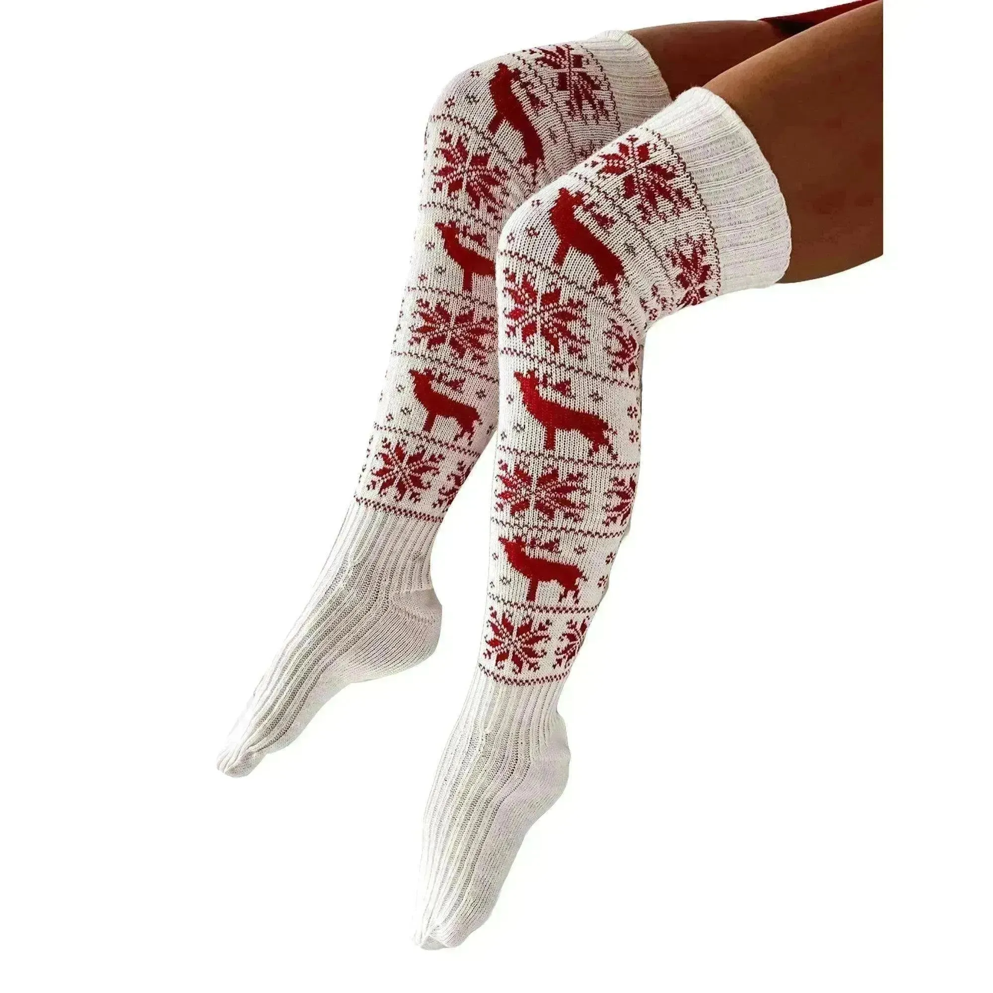 Christmas Knitted Cotton Woolen Thigh-High Deer Socks