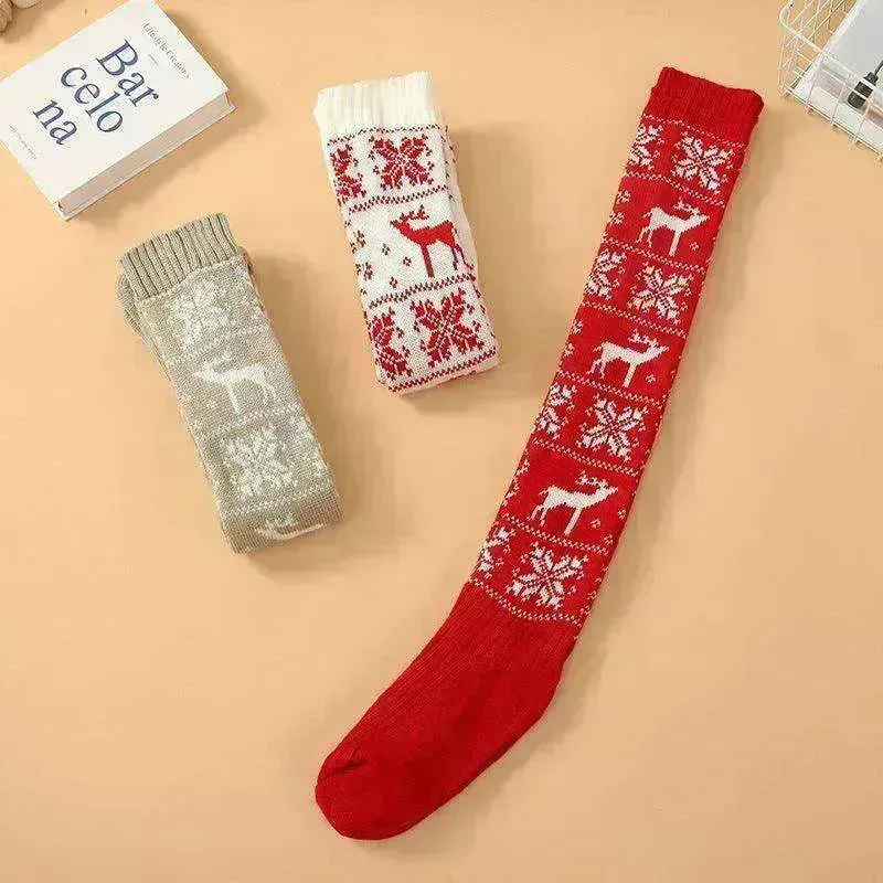 Christmas Knitted Cotton Woolen Thigh-High Deer Socks