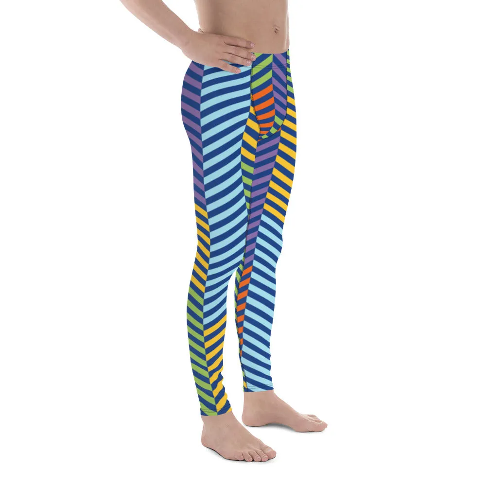 Colorful Stripes Best Men's Leggings, Striped Colors Men's Leggings, Colorful Gym Tights For Men - Made in USA/EU/MX