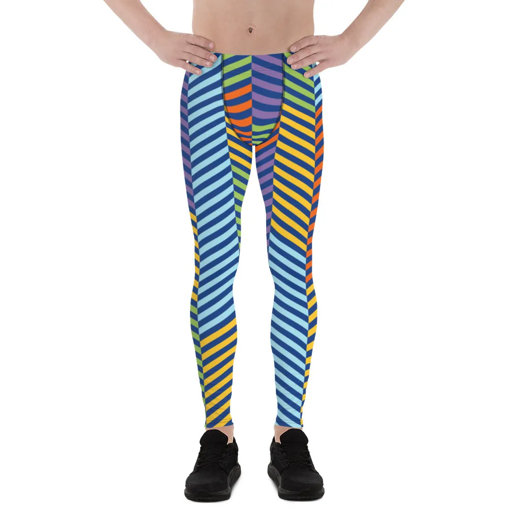 Colorful Stripes Best Men's Leggings, Striped Colors Men's Leggings, Colorful Gym Tights For Men - Made in USA/EU/MX