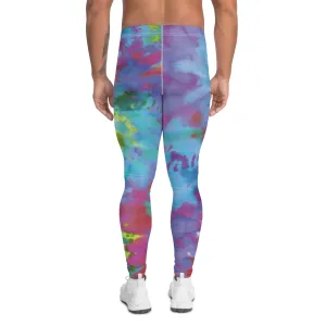 Colorful Tie Dyed Men's Leggings, Mens Tie Dye Pants, Colorful Abstract Tie Dye Men's Leggings - Made in USA/EU/MX