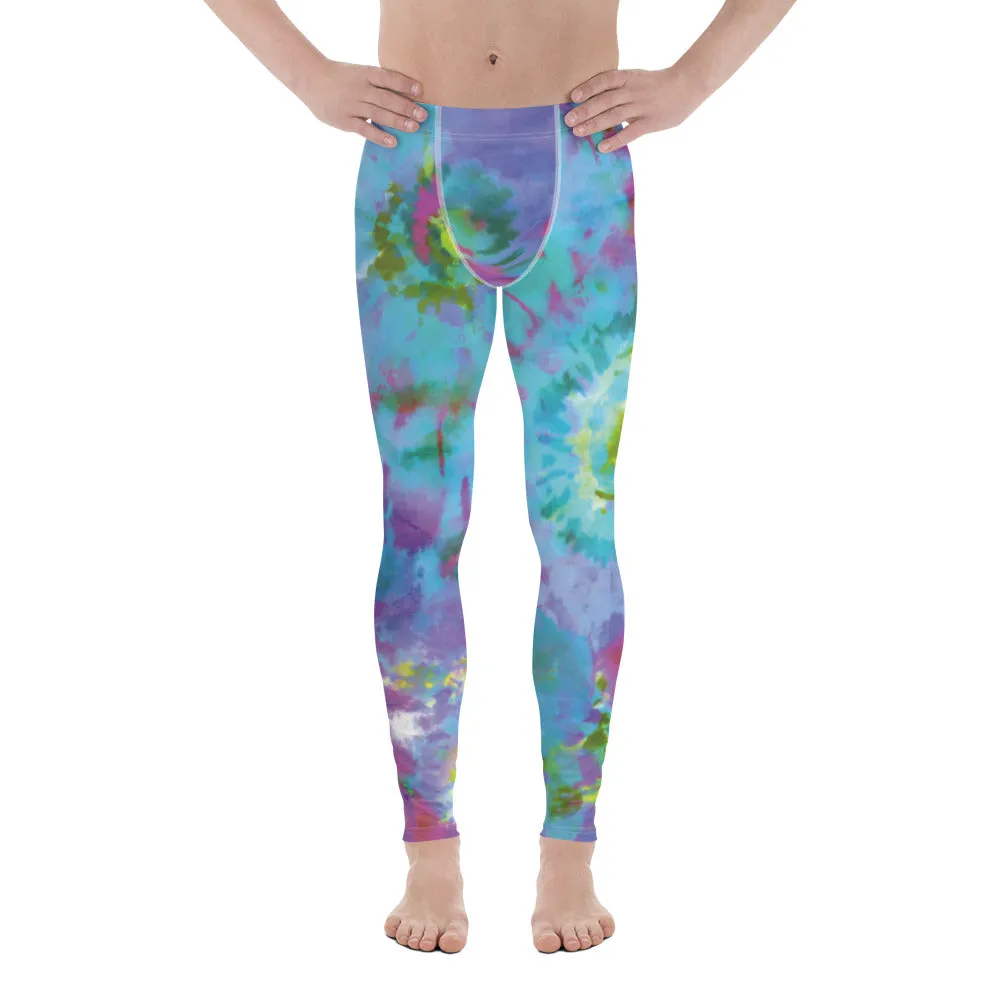 Colorful Tie Dyed Men's Leggings, Mens Tie Dye Pants, Colorful Abstract Tie Dye Men's Leggings - Made in USA/EU/MX