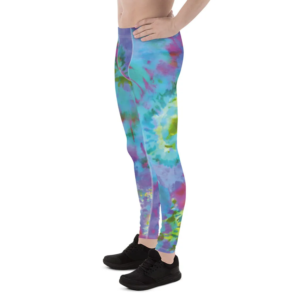 Colorful Tie Dyed Men's Leggings, Mens Tie Dye Pants, Colorful Abstract Tie Dye Men's Leggings - Made in USA/EU/MX