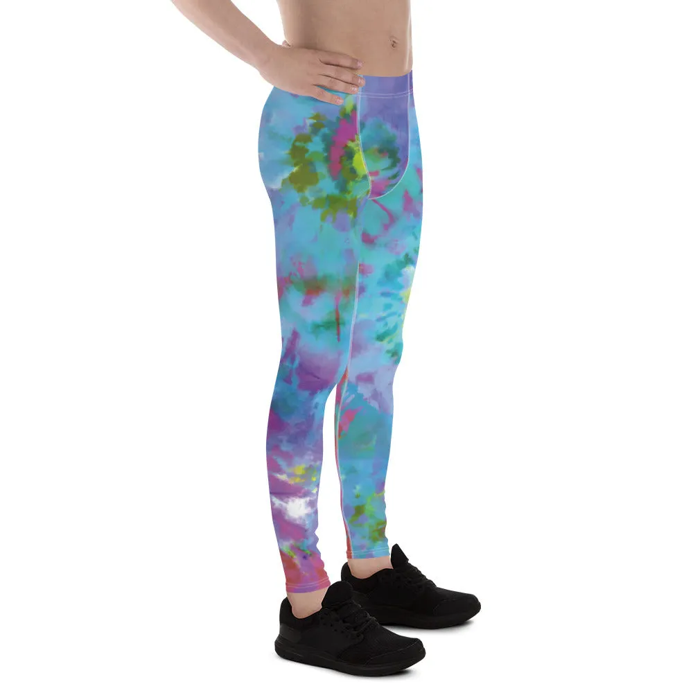 Colorful Tie Dyed Men's Leggings, Mens Tie Dye Pants, Colorful Abstract Tie Dye Men's Leggings - Made in USA/EU/MX