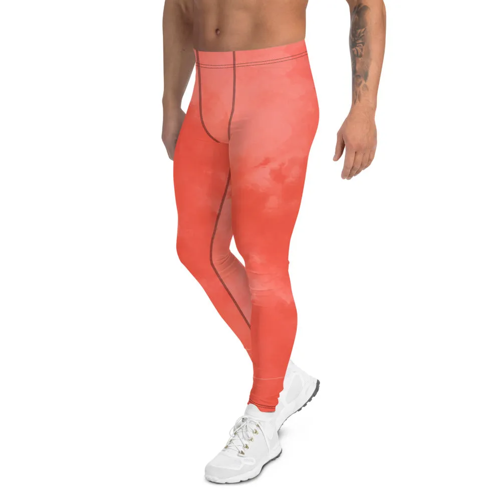 Coral Pink Abstract Men's Leggings, Modern Premium Best Meggings Tights-Made in USA/EU