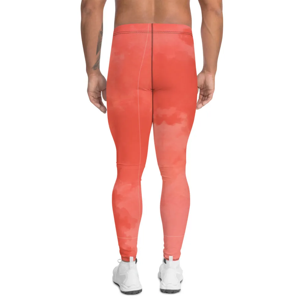 Coral Pink Abstract Men's Leggings, Modern Premium Best Meggings Tights-Made in USA/EU