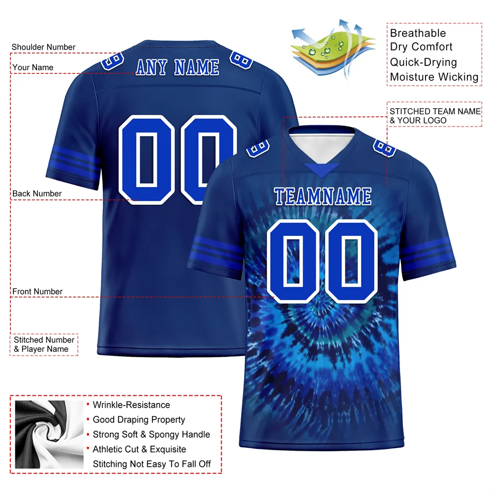 Corporate Gifts,Custom Blue Tie Dye Blue Personalized Authentic Football Jersey FBJ02-bc0fa7b