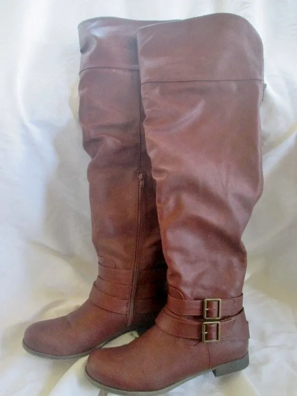 EUC Womens JUST FAB Vegan Thigh Over Knee Riding BOOTS BROWN 10 AURELEE