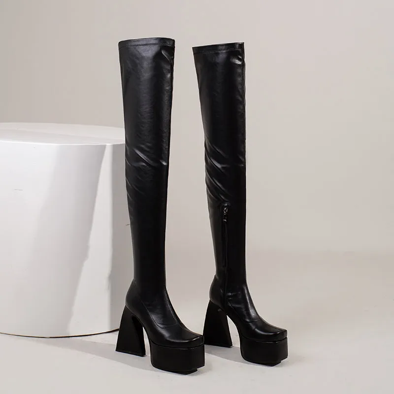 Fanta Platform Thigh High Boots Black