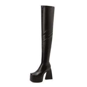 Fanta Platform Thigh High Boots Black