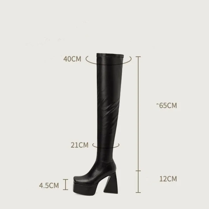 Fanta Platform Thigh High Boots Black