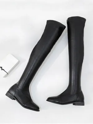 Fashion Flat PU Leather Thigh High Boots