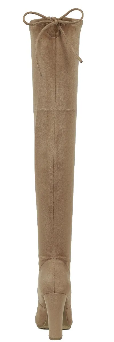 Forever Link Women's Stacked Chunky Heel Stretch Thigh High Pull On Boot