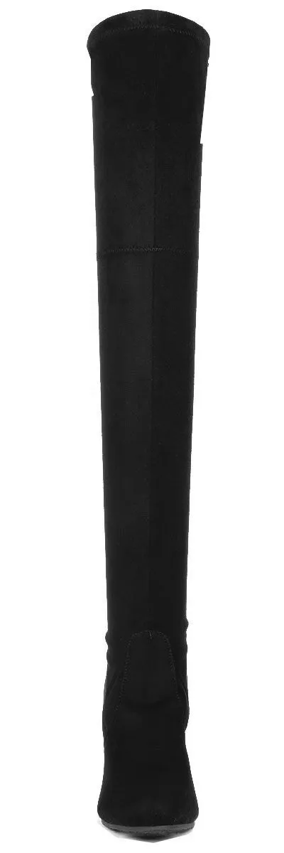 Forever Link Women's Stacked Chunky Heel Stretch Thigh High Pull On Boot