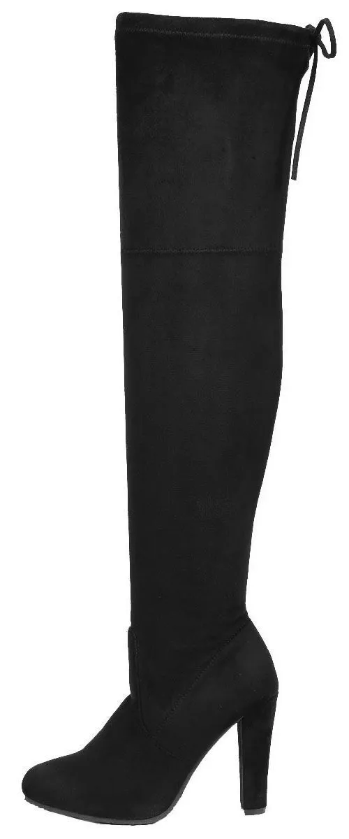 Forever Link Women's Stacked Chunky Heel Stretch Thigh High Pull On Boot