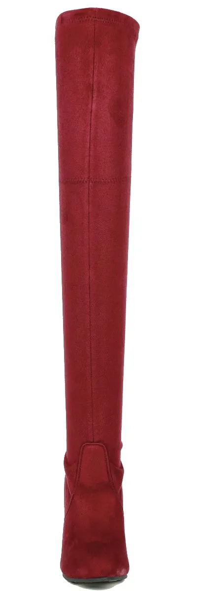 Forever Link Women's Stacked Chunky Heel Stretch Thigh High Pull On Boot