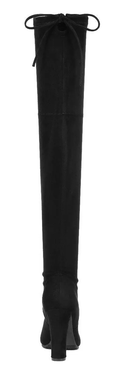 Forever Link Women's Stacked Chunky Heel Stretch Thigh High Pull On Boot