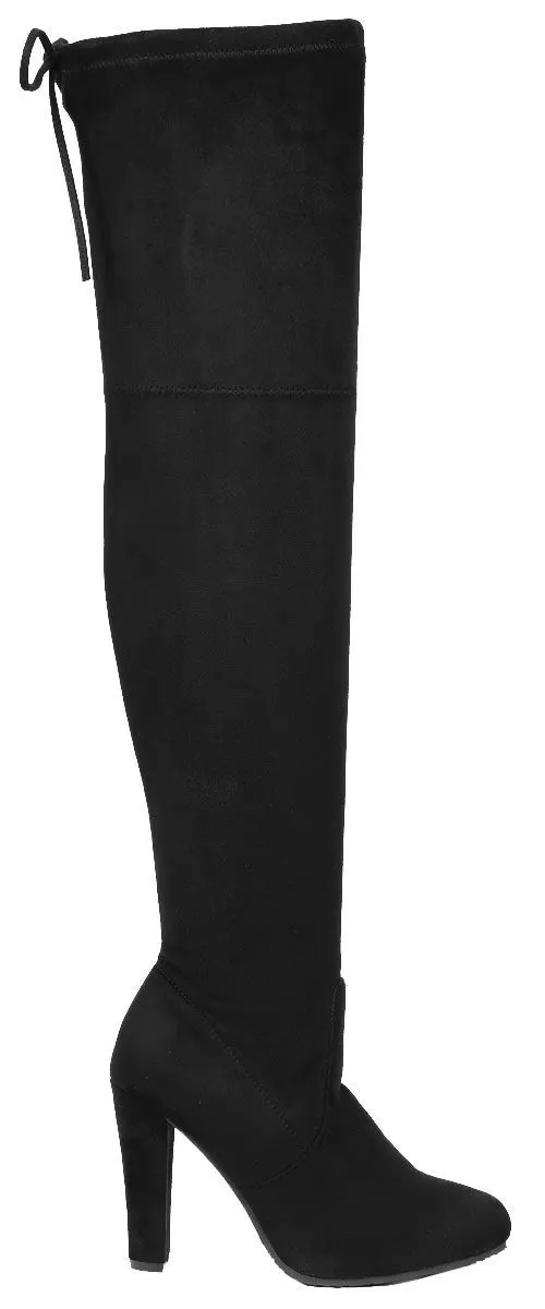 Forever Link Women's Stacked Chunky Heel Stretch Thigh High Pull On Boot