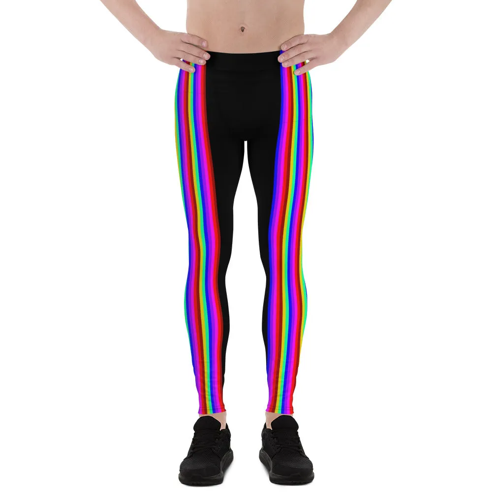 Gay Pride Rainbow Men's Leggings, Gay Pride Designer Festival Meggings Running Tights-Made in USA