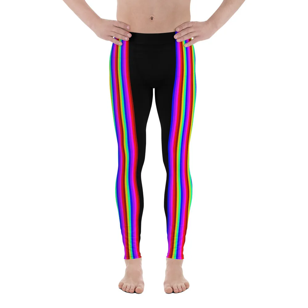 Gay Pride Rainbow Men's Leggings, Gay Pride Designer Festival Meggings Running Tights-Made in USA