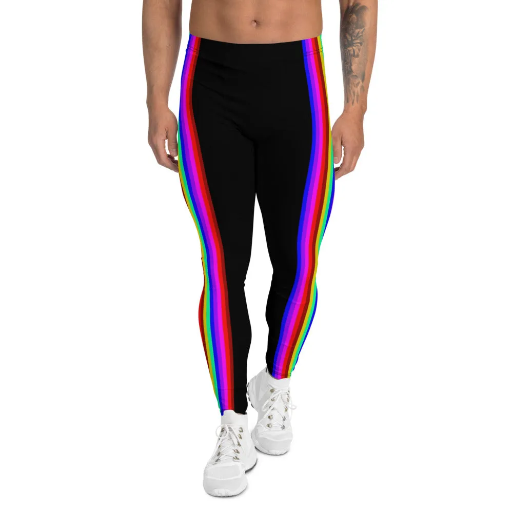 Gay Pride Rainbow Men's Leggings, Gay Pride Designer Festival Meggings Running Tights-Made in USA