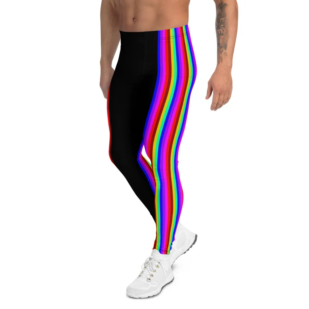 Gay Pride Rainbow Men's Leggings, Gay Pride Designer Festival Meggings Running Tights-Made in USA