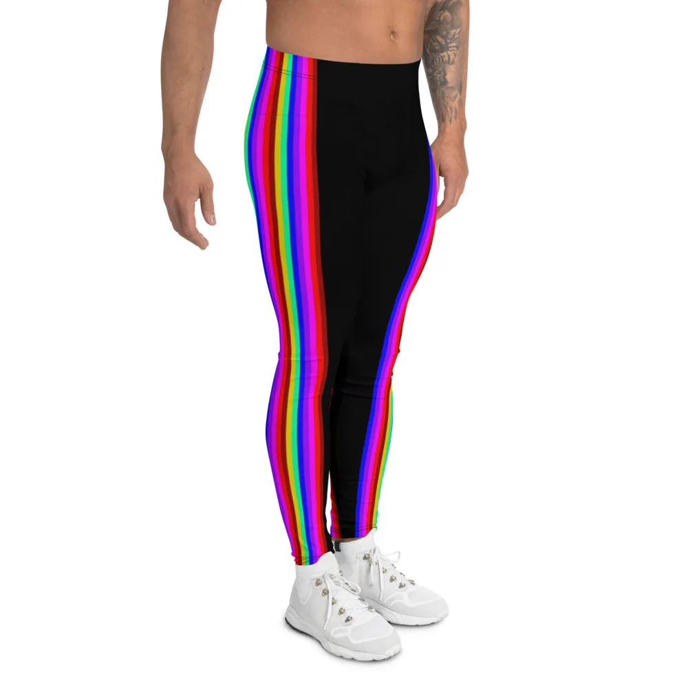 Gay Pride Rainbow Men's Leggings, Gay Pride Designer Festival Meggings Running Tights-Made in USA