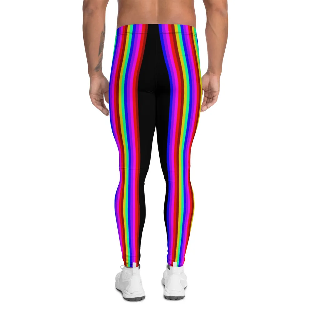 Gay Pride Rainbow Men's Leggings, Gay Pride Designer Festival Meggings Running Tights-Made in USA