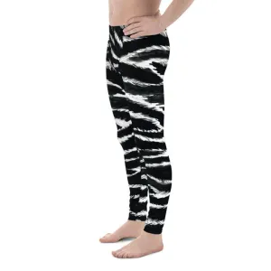 Glam Animal Print Zebra Meggings, Best Black Animal Print Men's Leggings Tights- Made in USA/EU/MX