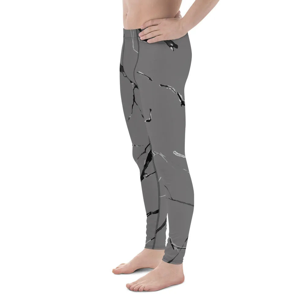 Gray Marble Print Sexy Meggings, Elastic Comfy Men's Running Leggings-Made in USA/EU