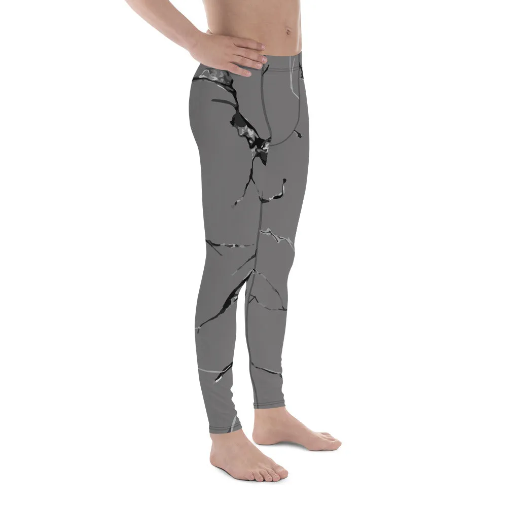 Gray Marble Print Sexy Meggings, Elastic Comfy Men's Running Leggings-Made in USA/EU