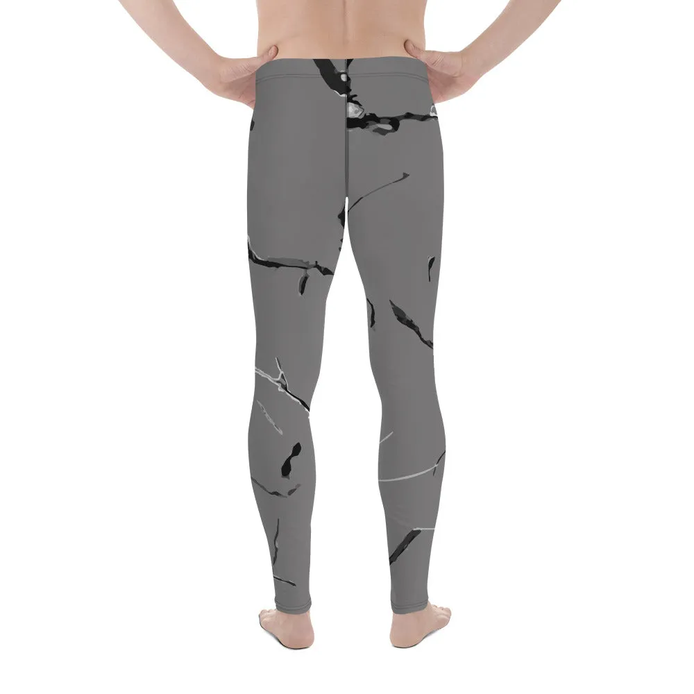 Gray Marble Print Sexy Meggings, Elastic Comfy Men's Running Leggings-Made in USA/EU