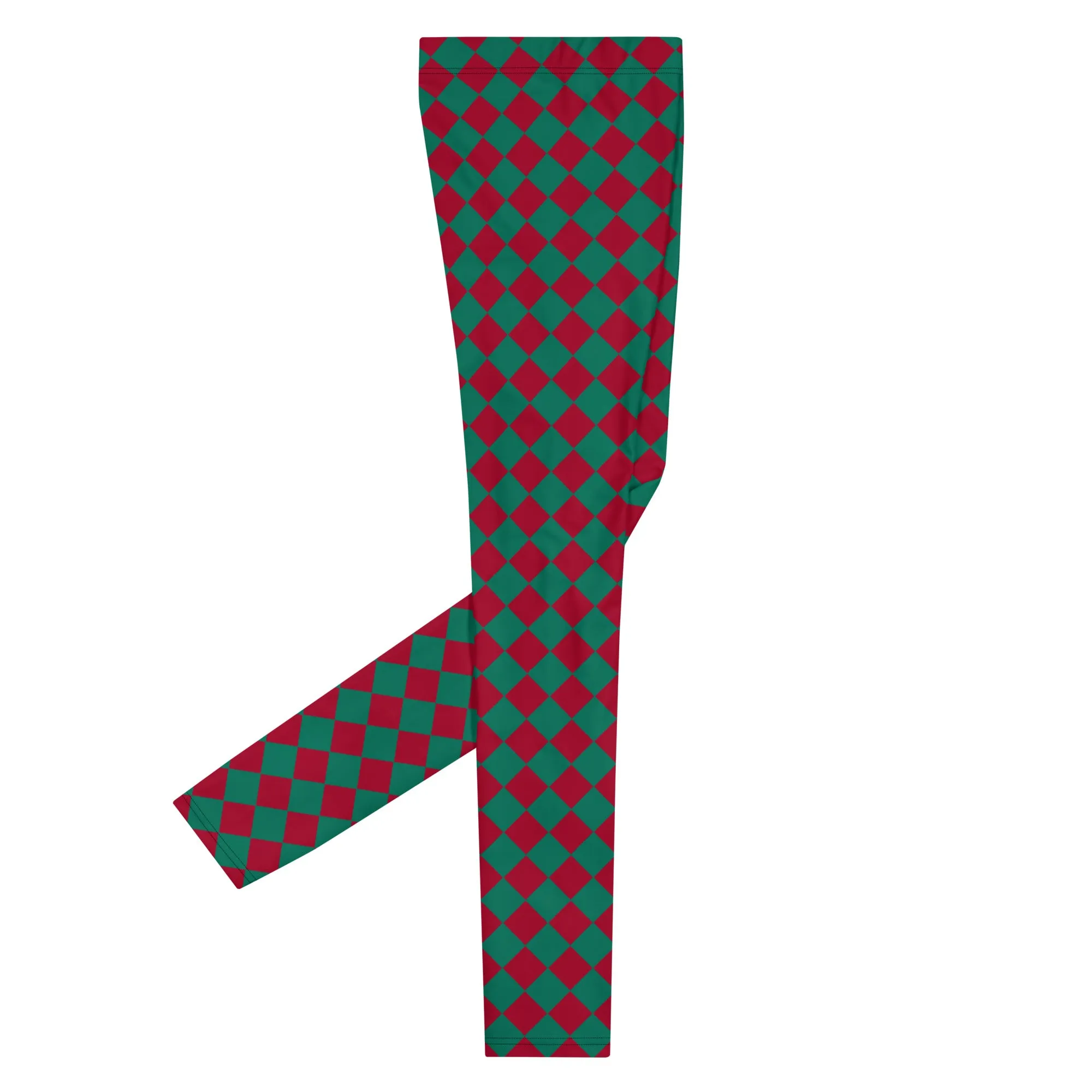 Green Red Checkered Men's Leggings, Check Pants Men, Men's Plaid Pants, Checkered Pants - Made in USA/EU/MX