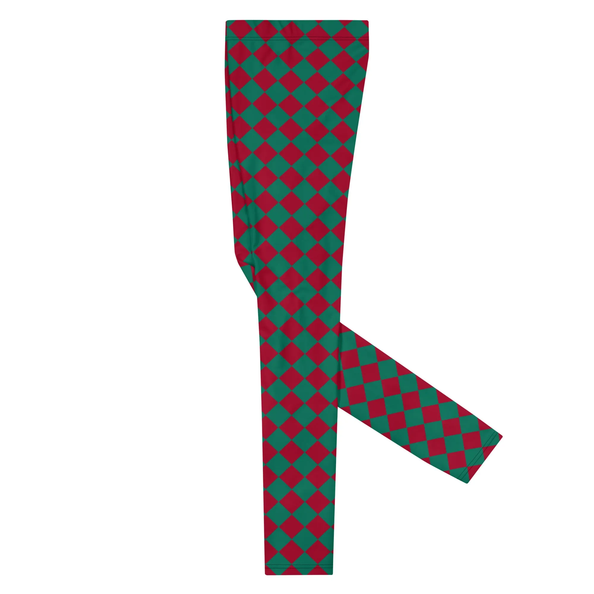 Green Red Checkered Men's Leggings, Check Pants Men, Men's Plaid Pants, Checkered Pants - Made in USA/EU/MX