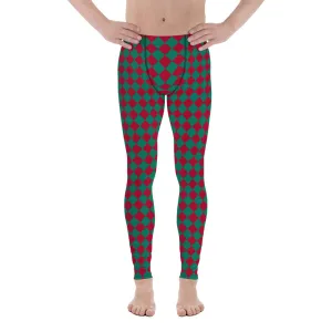 Green Red Checkered Men's Leggings, Check Pants Men, Men's Plaid Pants, Checkered Pants - Made in USA/EU/MX