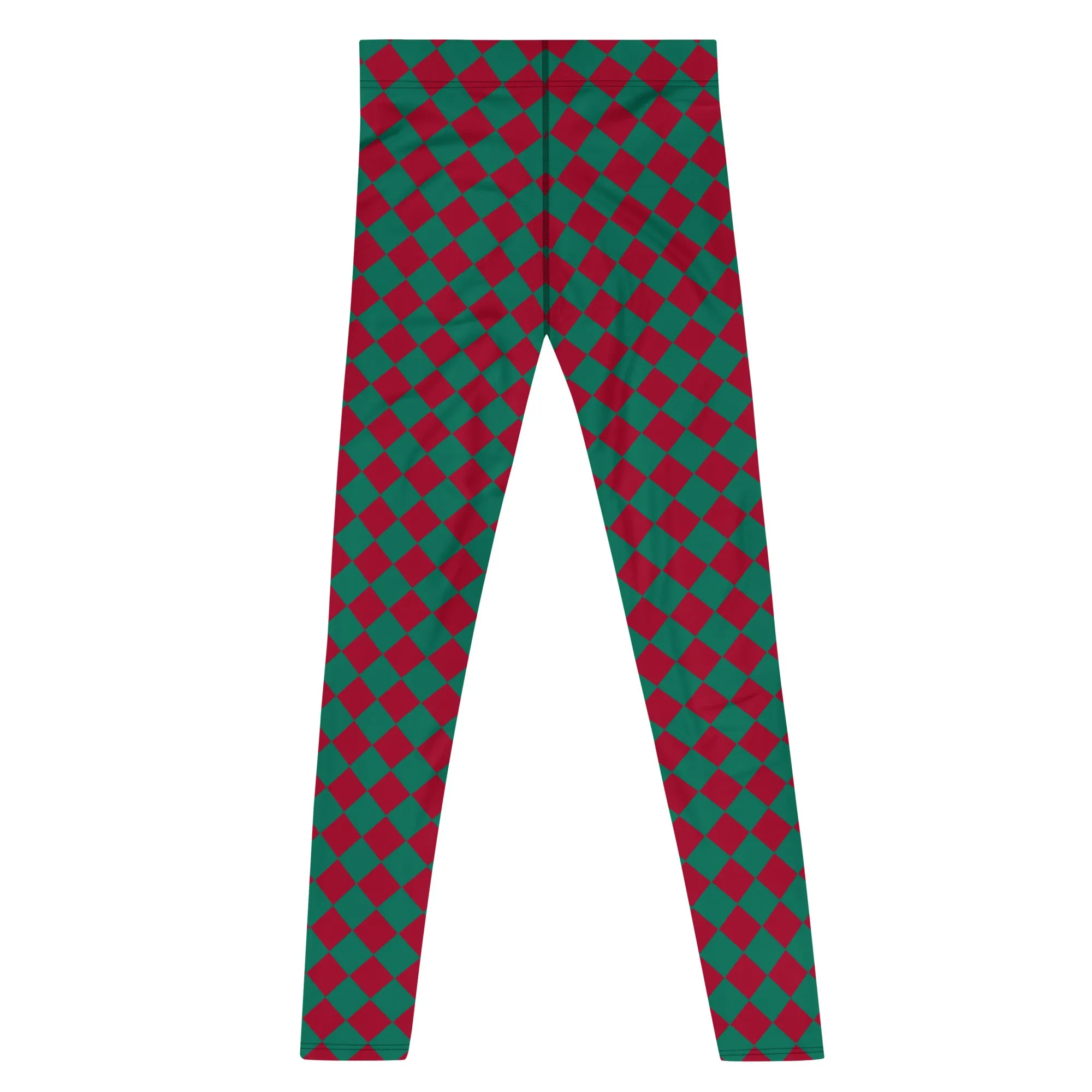 Green Red Checkered Men's Leggings, Check Pants Men, Men's Plaid Pants, Checkered Pants - Made in USA/EU/MX