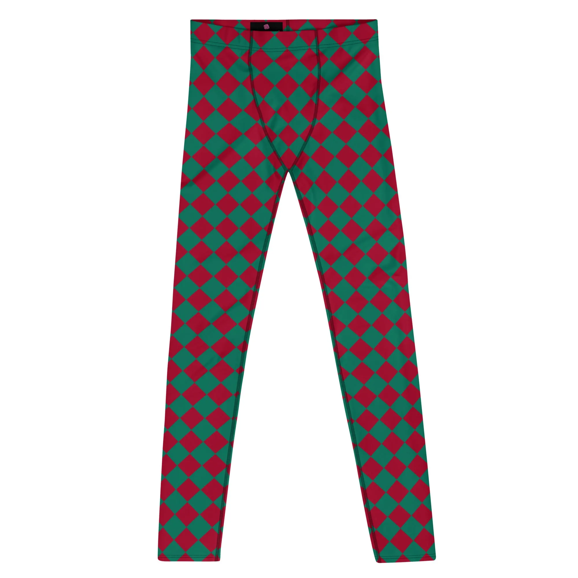 Green Red Checkered Men's Leggings, Check Pants Men, Men's Plaid Pants, Checkered Pants - Made in USA/EU/MX